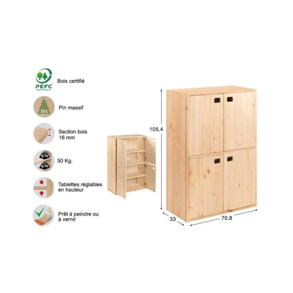 Astigarraga Meuble De Rangement En Pin 4 Portes Dinamic. boutique en ligne 4