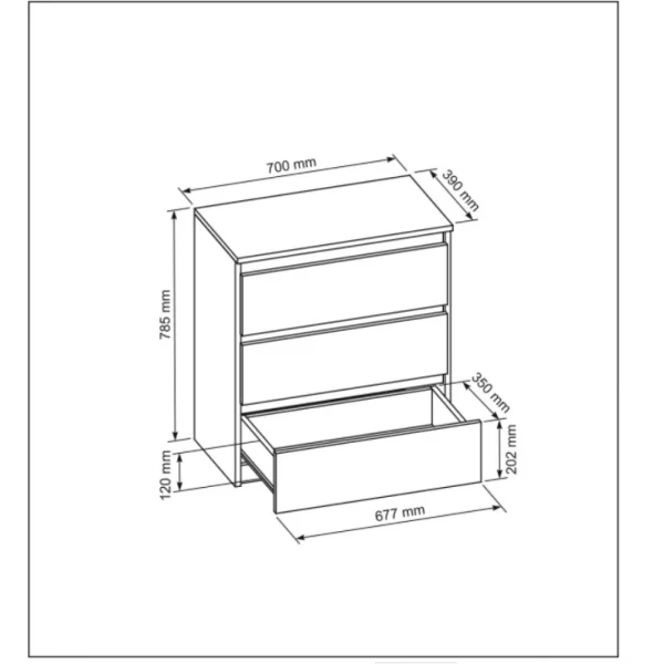 3xeLiving Commode DEMII Avec 3 Tiroirs En Blanc vente en ligne pas cher 3