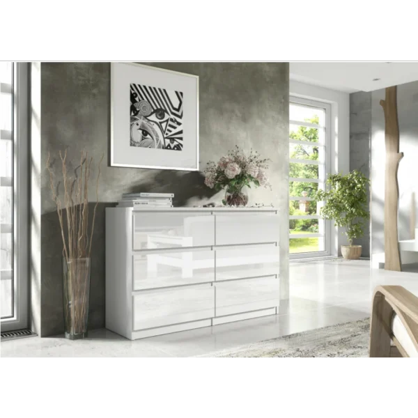 3xeLiving Commode DEMII Avec 6 Tiroirs En Blanc/blanc Brillant, 120 Cm online boutique 1