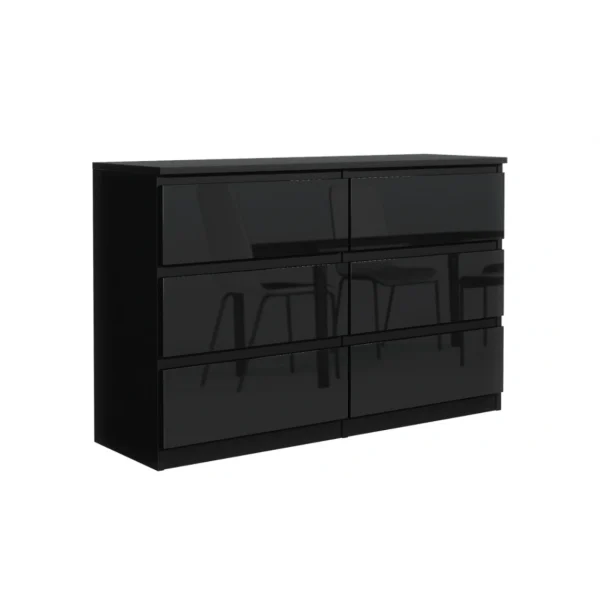 Livraison gratuite 3xeLiving Commode DEMII Avec 6 Tiroirs En Noir/noir Brillant, 120 Cm 3