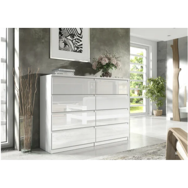 3xeLiving Commode DEMII Avec 8 Tiroirs En Blanc Brillant 120cm à prix promos 1