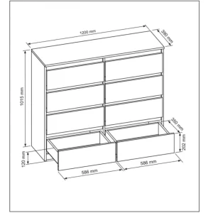 3xeLiving Commode DEMII Avec 8 Tiroirs En Blanc Brillant 120cm à prix promos 6