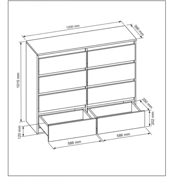 3xeLiving Commode DEMII Avec 8 Tiroirs En Blanc Brillant 120cm à prix promos 3