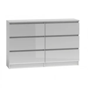 Authentic Original licence 3xeLiving Commode Sieboard DEMII Avec 6 Tiroirs En Blanc/blanc Brillan… 6