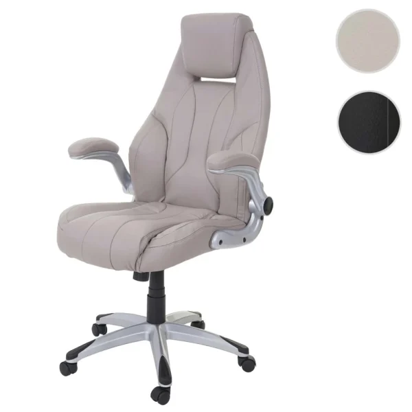 magasin en ligne france Mendler Chaise Fauteuil De Bureau HWC-A65, Chaise Pivotante, Similicuir ~ Taup… 1