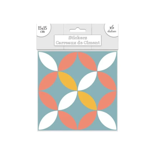 Sudtrading 6 Stickers Carreaux De Ciment – 15 X 15 Cm – Bleu Et Orange magasin solde 1