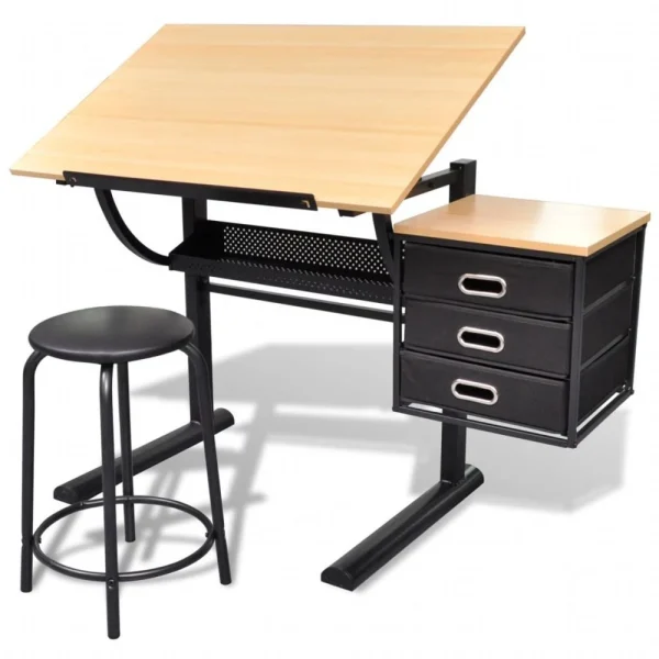 VidaXL Table à Dessin Inclinable à 3 Tiroirs Avec Tabouret marque pas cher 1