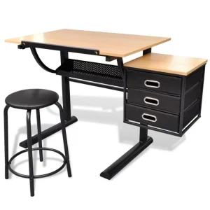 VidaXL Table à Dessin Inclinable à 3 Tiroirs Avec Tabouret marque pas cher 9