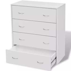 VidaXL Buffet Avec 4 Tiroirs Blanc Commode Meuble De Rangement Armoire mode pas cher 9