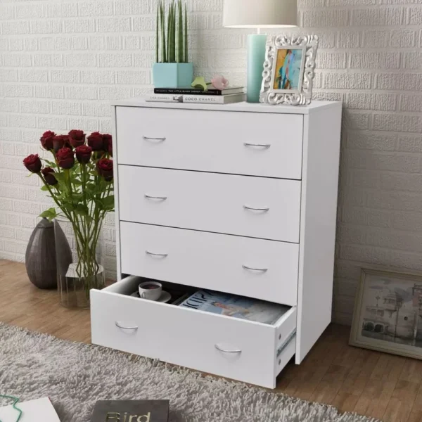 VidaXL Buffet Avec 4 Tiroirs Blanc Commode Meuble De Rangement Armoire mode pas cher 1