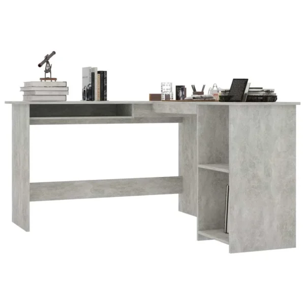VidaXL Bureau D’Angle En Forme De L Gris Béton Aggloméré Table D’Or… boutique pas cher 4