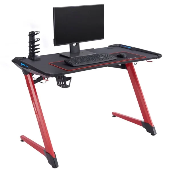 IDIMEX Bureau Gamer RUSH Avec éclairage LED, En Métal Noir Et Rouge comparez les prix 1