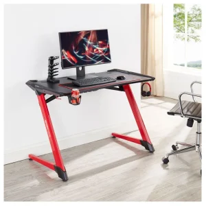 IDIMEX Bureau Gamer RUSH Avec éclairage LED, En Métal Noir Et Rouge comparez les prix 8