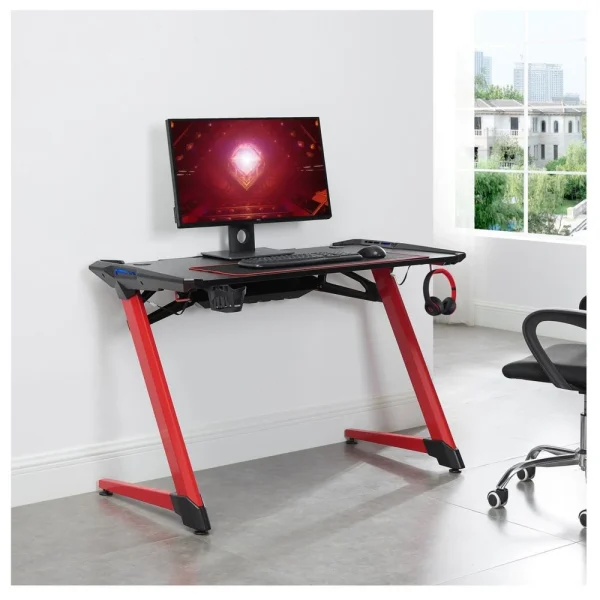 IDIMEX Bureau Gamer RUSH Avec éclairage LED, En Métal Noir Et Rouge comparez les prix 5