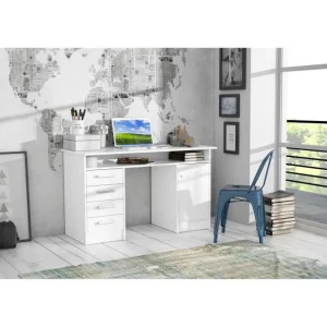 se précipiter pour acheter SANS MARQUE ALICANTE Bureau A Cles, 1 Porte, 4 Tiroirs – Decor Papier Blanc – L 12… 10