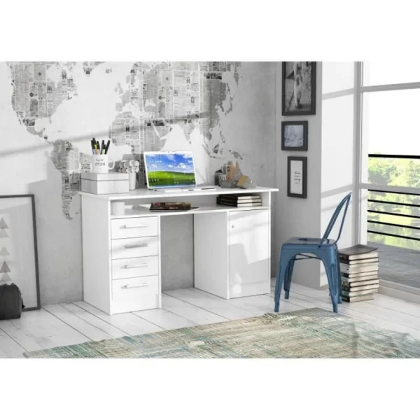 se précipiter pour acheter SANS MARQUE ALICANTE Bureau A Cles, 1 Porte, 4 Tiroirs – Decor Papier Blanc – L 12… 4