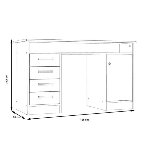 se précipiter pour acheter SANS MARQUE ALICANTE Bureau A Cles, 1 Porte, 4 Tiroirs – Decor Papier Blanc – L 12… 5