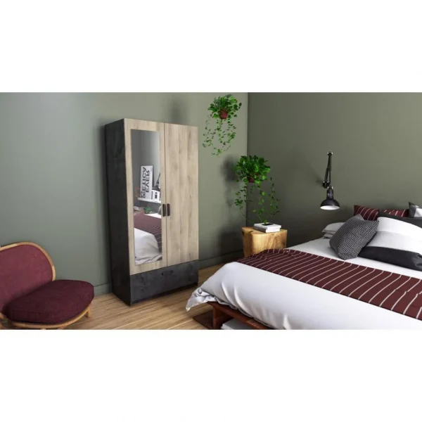 Nouvelle tendance BUT Armoire 2 Portes 1 Tiroir L.89 Cm READY Imitation Chêne Kronberg Et A… 3