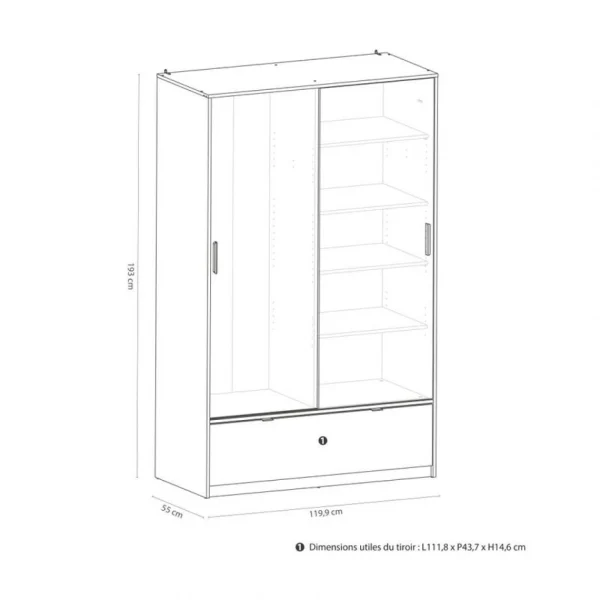 BUT Armoire 2 Portes Coulissantes Imitation Chêne Kronberg Et Blanc L.120… luxe soldes 6