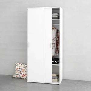 BUT Armoire 2 Portes Coulissantes L. 78 Cm SPACE Blanc à prix imbattables 9