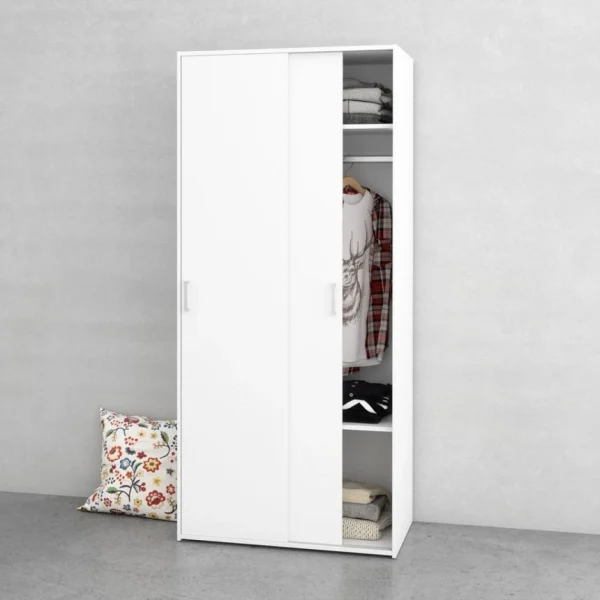 BUT Armoire 2 Portes Coulissantes L. 78 Cm SPACE Blanc à prix imbattables 3
