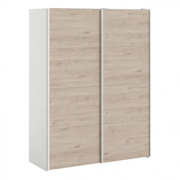 BUT Armoire 2 Portes Coulissantes L.150 Cm ELEGANCE MINI Blanc Et Imitatio… à prix imbattables 1