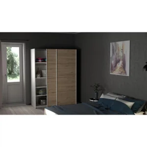 BUT Armoire 2 Portes Coulissantes L.150 Cm ELEGANCE MINI Blanc Et Imitatio… à prix imbattables 9