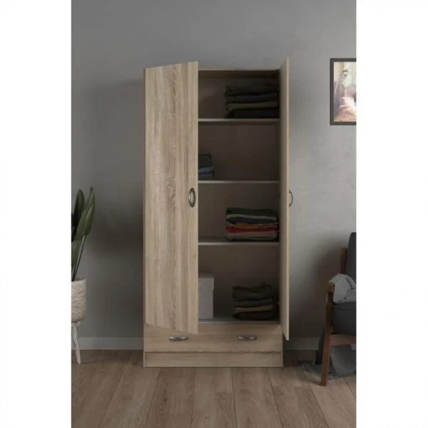 bas prix BUT Armoire 2 Portes L.80 Cm SPACE Imitation Chêne 3