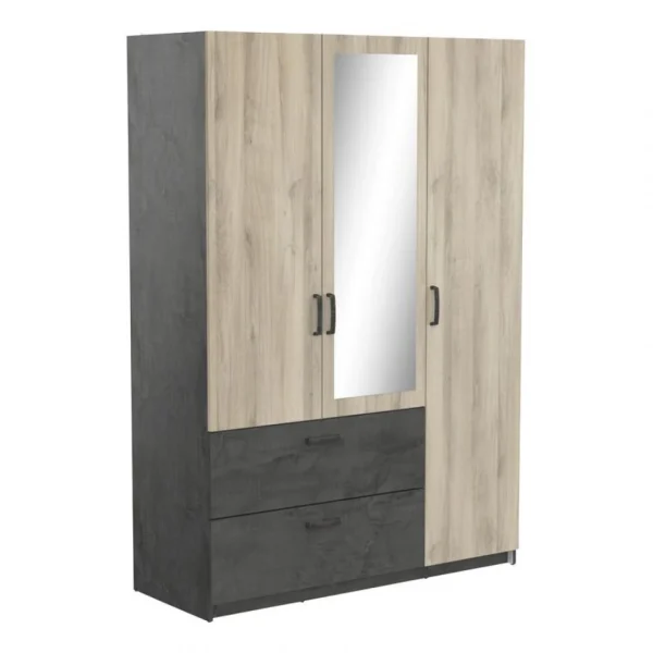 Prestation Et Rapide BUT Armoire 3 Portes 2 Tiroirs L.134 Cm READY Imitation Chêne Kronberg Et… 1