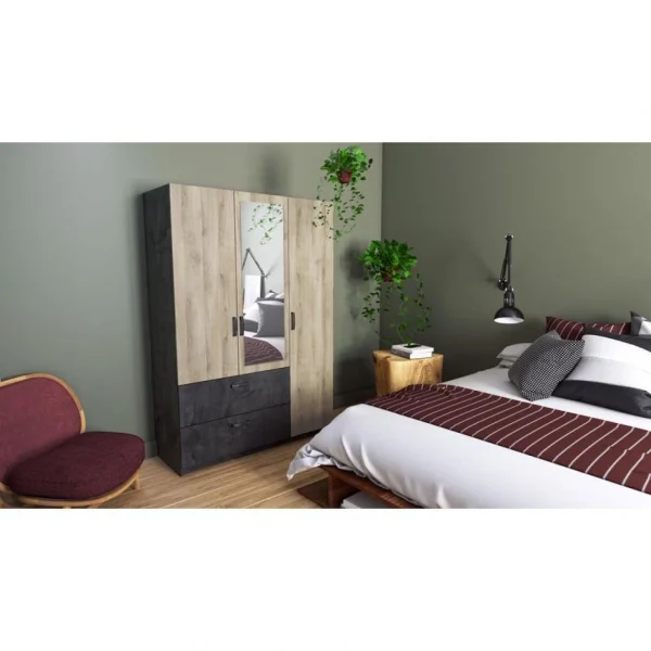 Prestation Et Rapide BUT Armoire 3 Portes 2 Tiroirs L.134 Cm READY Imitation Chêne Kronberg Et… 3
