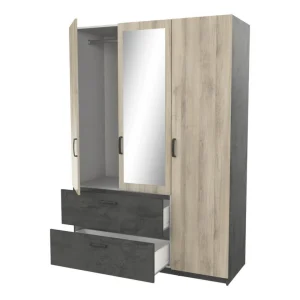 Prestation Et Rapide BUT Armoire 3 Portes 2 Tiroirs L.134 Cm READY Imitation Chêne Kronberg Et… 15