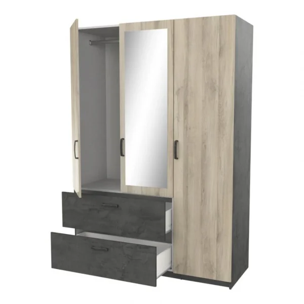 Prestation Et Rapide BUT Armoire 3 Portes 2 Tiroirs L.134 Cm READY Imitation Chêne Kronberg Et… 6