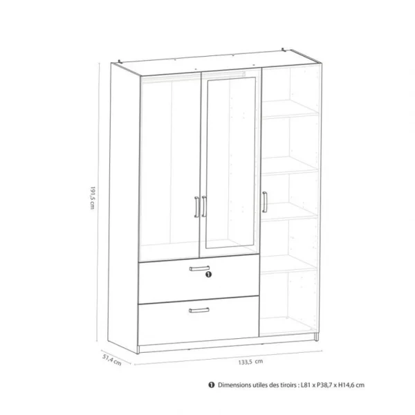 acheter en ligne BUT Armoire 3 Portes 2 Tiroirs L.134 Cm READY Imitation Chêne Kronberg Et… 5