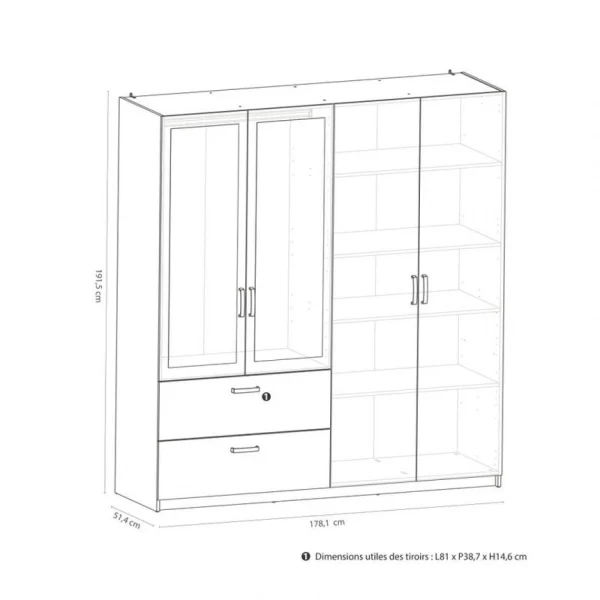 BUT Armoire 4 Portes 2 Tiroirs L.179 Cm READY Imitation Chêne Kronberg Et… authentiques 5