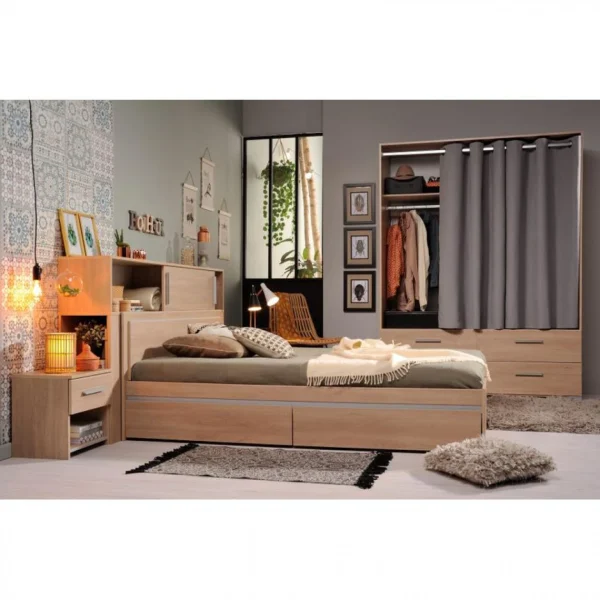 BUT Armoire 4 Tiroirs 2 Rideaux L.153 Cm EKKO Imitation Chêne vente à bas prix 3