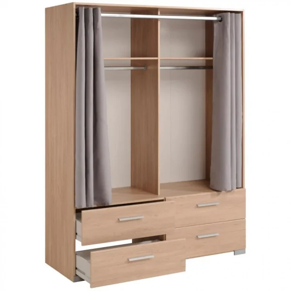 BUT Armoire 4 Tiroirs 2 Rideaux L.153 Cm EKKO Imitation Chêne vente à bas prix 4