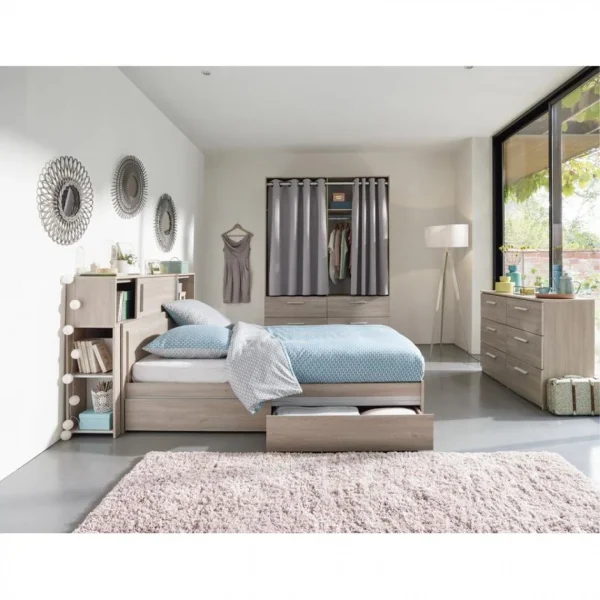 BUT Armoire 4 Tiroirs 2 Rideaux L.153 Cm EKKO Imitation Chêne vente à bas prix 6