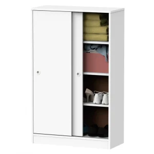 Pegane Armoire Avec 2 Portes Coulissantes Coloris Blanc – Hauteur 120 X Longu… marque pas cher 8