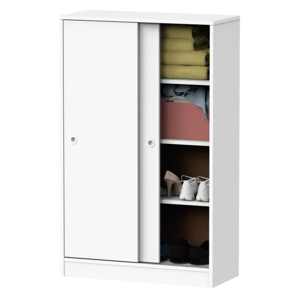 Pegane Armoire Avec 2 Portes Coulissantes Coloris Blanc – Hauteur 120 X Longu… marque pas cher 3