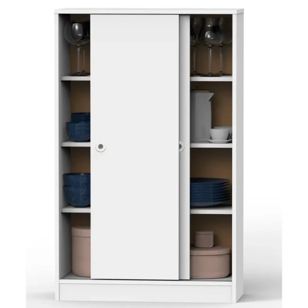 Pegane Armoire Avec 2 Portes Coulissantes Coloris Blanc – Hauteur 120 X Longu… marque pas cher 4