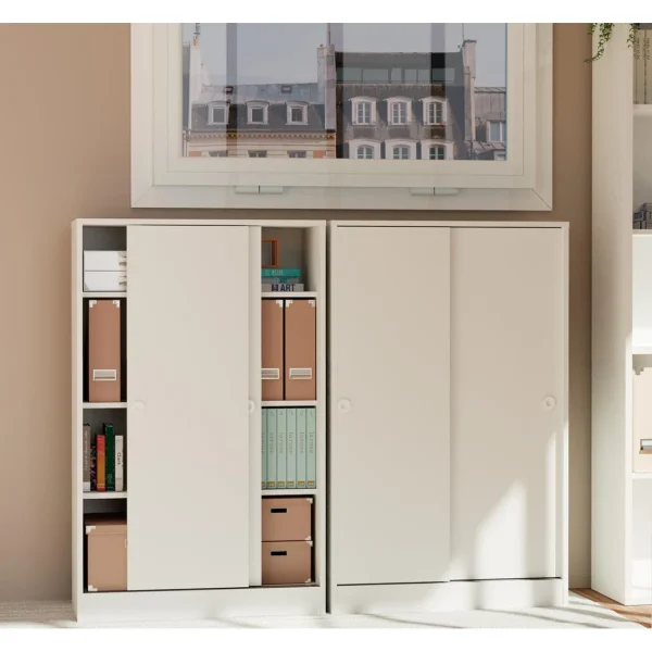 Pegane Armoire Avec 2 Portes Coulissantes Coloris Blanc – Hauteur 120 X Longu… marque pas cher 5