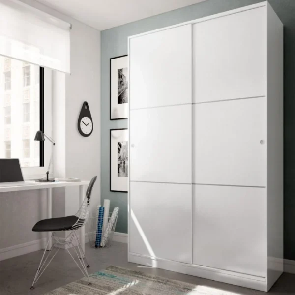 boutiqued pas cher Dansmamaison Armoire Coulissante 2 Portes Blanc – RAFU – L 120 X L 50 X H 200 Cm 1