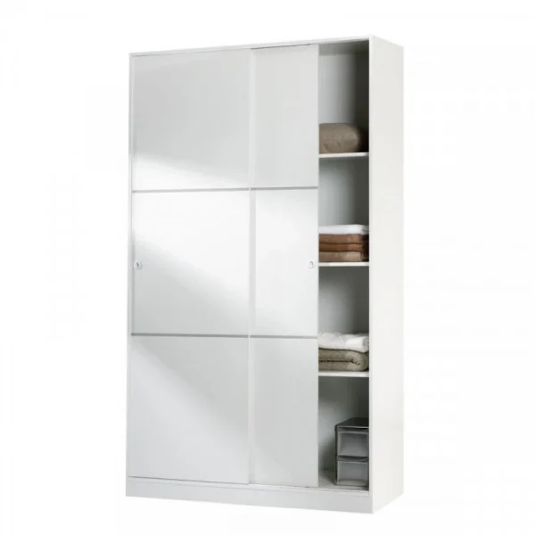 boutiqued pas cher Dansmamaison Armoire Coulissante 2 Portes Blanc – RAFU – L 120 X L 50 X H 200 Cm 4