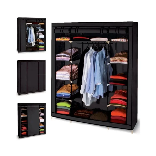 Large choix en ligne Idmarket Armoire De Rangement Noire Dressing Penderie XXL Tissu 3
