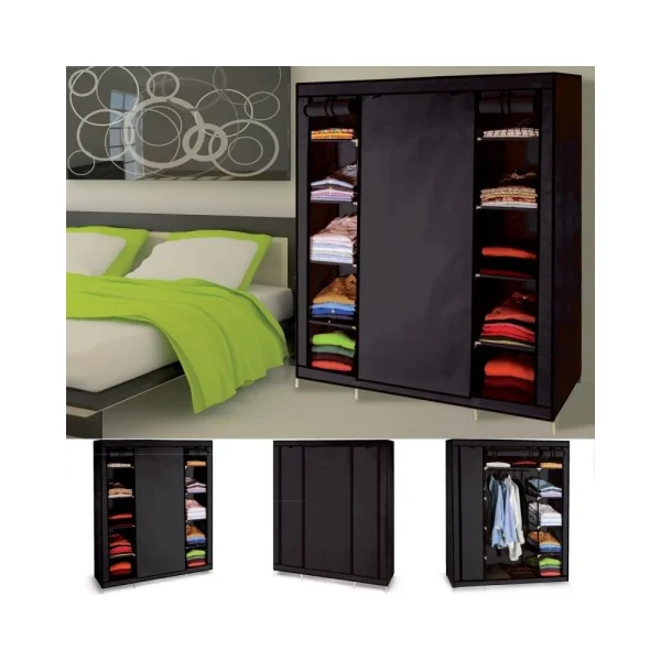 Large choix en ligne Idmarket Armoire De Rangement Noire Dressing Penderie XXL Tissu 4