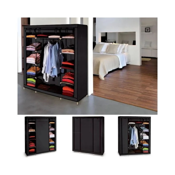 Large choix en ligne Idmarket Armoire De Rangement Noire Dressing Penderie XXL Tissu 6
