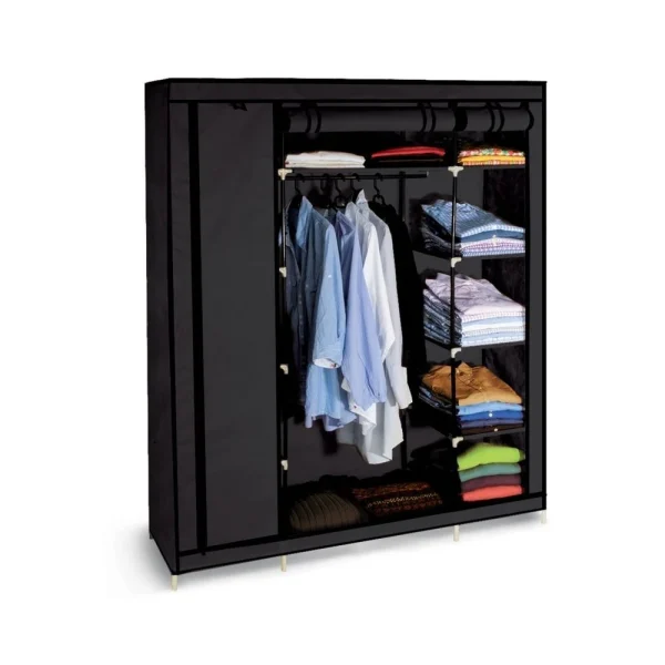 Large choix en ligne Idmarket Armoire De Rangement Noire Dressing Penderie XXL Tissu 7