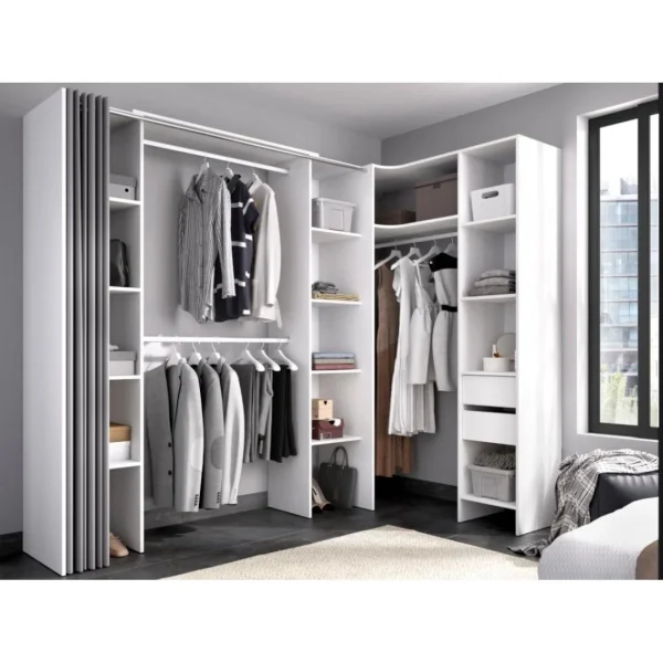 Vente-unique Dressing D’angle Extensible DORIAN – L164/234 Cm – Blanc Et Gris prix pas cher 1