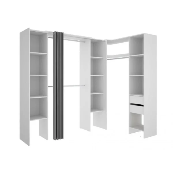 Vente-unique Dressing D’angle Extensible DORIAN – L164/234 Cm – Blanc Et Gris prix pas cher 3