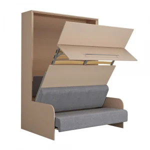 Inside 75 Armoire Lit Escamotable SOFA AUTOMATICA 140 Cm Taupe Canapé Microfibr… marque moins cher 9